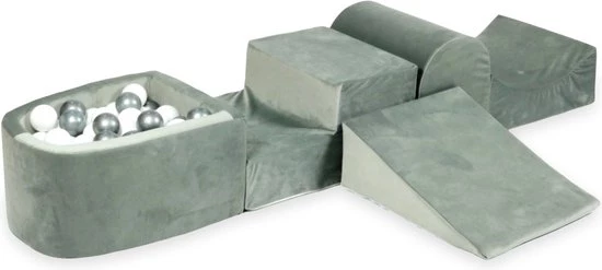 Moje. Speelset Velvet Grey - 5 Elementen Incl Mini Ballenbad En 100 Ballen | Baby Foam Playset 1 Moje. Speelset Velvet Grey - 5 Elementen Incl Mini Ballenbad En 100 Ballen | Baby Foam Playset