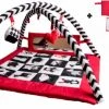 BabySenses For BestCare Contrasterende Educatieve Premium Babymat - Dieren, Spiegel, Wand | Rood-Zwart-Wit | 77x77x40cm | + 0m | Montessori Speelgoed | Mat Met Speelgoed | 100% Katoen | Wasbaar In De Wasmachine | Oeko Tex Standaard 100