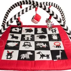 BabySenses For BestCare Contrasterende Educatieve Premium Babymat - Dieren | Rood, Zwart En Wit | 77x77x40cm | + 0m | Montessorispeelgoed | 100% Katoen | Machinewasbaar | Oeko Tex Standard 100