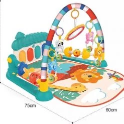 Buxibo - Baby Gym Safari Dieren - Speelkleed Met Speeltjes En Piano - Speelmat Met 4 Speeldieren & Spiegel - Interactief - Met Boog - Multikleur -babygyms Winkel 550x456 1