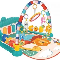 Buxibo - Baby Gym Safari Dieren - Speelkleed Met Speeltjes En Piano - Speelmat Met 4 Speeldieren & Spiegel - Interactief - Met Boog - Multikleur