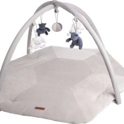 Baby's Only Baby Speelkleed Met Boog - Baby Gym - Playmat - Speelmat Sense - Vintage Blue/Kiezelgrijs/Wit - Zachte Rib Corduroy Stof - 94x83 Cm