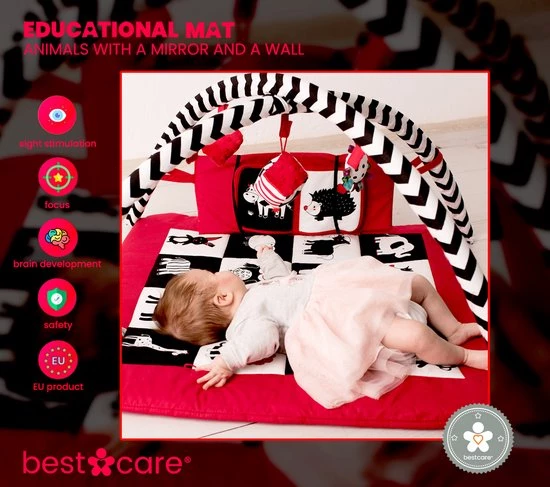 BabySenses For BestCare Contrasterende Educatieve Premium Babymat - Dieren, Spiegel, Wand | Rood-Zwart-Wit | 77x77x40cm | + 0m | Montessori Speelgoed | Mat Met Speelgoed | 100% Katoen | Wasbaar In De Wasmachine | Oeko Tex Standaard 100 5 BabySenses For BestCare Contrasterende Educatieve Premium Babymat - Dieren, Spiegel, Wand | Rood-Zwart-Wit | 77x77x40cm | + 0m | Montessori Speelgoed | Mat Met Speelgoed | 100% Katoen | Wasbaar In De Wasmachine | Oeko Tex Standaard 100 - Afbeelding 5