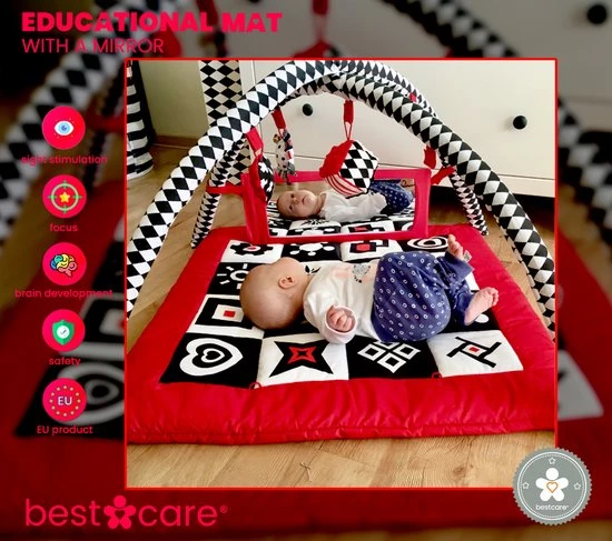 BabySenses For BestCare Contrasterende Educatieve Premium Babymat - Vormen Met Een Spiegel | Rood-Zwart-Wit | 77x77x40cm | + 0m | Montessori Speelgoed | 100% Katoen | Wasbaar In De Wasmachine | Oeko Tex Standaard 100 5 BabySenses For BestCare Contrasterende Educatieve Premium Babymat - Vormen Met Een Spiegel | Rood-Zwart-Wit | 77x77x40cm | + 0m | Montessori Speelgoed | 100% Katoen | Wasbaar In De Wasmachine | Oeko Tex Standaard 100 - Afbeelding 5