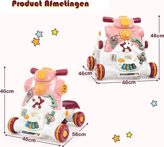 FURNIBELLA - 3-in-1 Baby Zit-naar-Stand Loper, Kinderen Activiteitencentrum, Peuter Wandelwagen, Autorijden, Interactieve Loper, Activiteit Leren Loper Voor Jongen / Meisje, Vroege Ontwikkeling Speelgoed Voor Baby's Op 6-36 Maanden (Roze) 7 FURNIBELLA - 3-in-1 Baby Zit-naar-Stand Loper, Kinderen Activiteitencentrum, Peuter Wandelwagen, Autorijden, Interactieve Loper, Activiteit Leren Loper Voor Jongen / Meisje, Vroege Ontwikkeling Speelgoed Voor Baby's Op 6-36 Maanden (Roze) - Afbeelding 7