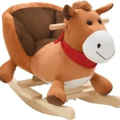 VidaXL Hobbeldier Paard Met Rugleuning 60x32x50 Cm Pluche Bruin