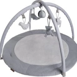 Baby's Only Rond Baby Speelkleed Met Boog - Baby Gym - Playmat - Speelmat - Zilvergrijs/Grijs/Wit - 87 Cm - Gebreide Figuurtjes