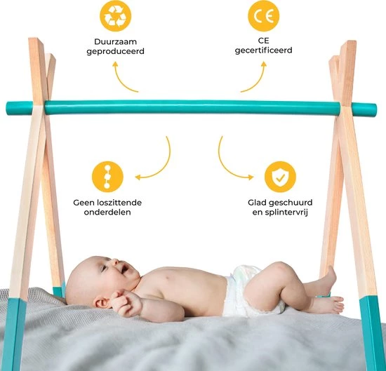 PRETTY PIP® Babygym Houten Baby Speelgoed Vanaf 0 Jaar - Kraamcadeau - Veilig - CE Gecertificeerd - Baby - Houten Speelgoed - Babyshower Cadeau - Beukenhout - Verschillende Kleuren- Zonder Hangers - Blauw Groen 12 PRETTY PIP® Babygym Houten Baby Speelgoed Vanaf 0 Jaar - Kraamcadeau - Veilig - CE Gecertificeerd - Baby - Houten Speelgoed - Babyshower Cadeau - Beukenhout - Verschillende Kleuren- Zonder Hangers - Blauw Groen - Afbeelding 12