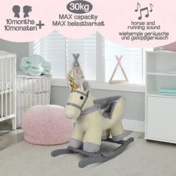 Infantastic GoodVibes - Hobbelpaard Voor Baby En Kind - Schommelpaard Silver Unicorn - Stevige Constructie - Knuffelzacht Met Geluidseffecten - Eenhoorn Grijs
