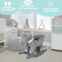 Infantastic GoodVibes - Hobbelpaard Voor Baby En Kind - Schommel Olifant - Stevige Constructie - Knuffelzacht Met Geluidseffecten - Grijs