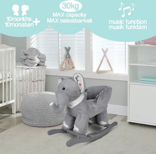 Infantastic GoodVibes - Hobbelpaard Voor Baby En Kind - Schommel Olifant - Stevige Constructie - Knuffelzacht Met Geluidseffecten - Grijs 1 Infantastic GoodVibes - Hobbelpaard Voor Baby En Kind - Schommel Olifant - Stevige Constructie - Knuffelzacht Met Geluidseffecten - Grijs