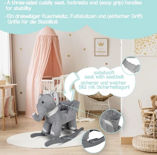 Infantastic GoodVibes - Hobbelpaard Voor Baby En Kind - Schommel Olifant - Stevige Constructie - Knuffelzacht Met Geluidseffecten - Grijs 10 Infantastic GoodVibes - Hobbelpaard Voor Baby En Kind - Schommel Olifant - Stevige Constructie - Knuffelzacht Met Geluidseffecten - Grijs - Afbeelding 10