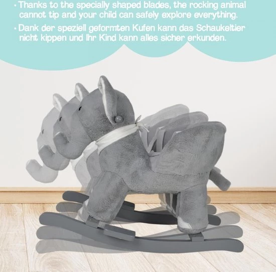 Infantastic GoodVibes - Hobbelpaard Voor Baby En Kind - Schommel Olifant - Stevige Constructie - Knuffelzacht Met Geluidseffecten - Grijs 11 Infantastic GoodVibes - Hobbelpaard Voor Baby En Kind - Schommel Olifant - Stevige Constructie - Knuffelzacht Met Geluidseffecten - Grijs - Afbeelding 11