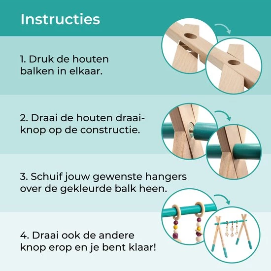 PRETTY PIP® Babygym Houten Baby Speelgoed Vanaf 0 Jaar - Kraamcadeau - Veilig - CE Gecertificeerd - Baby - Houten Speelgoed - Babyshower Cadeau - Beukenhout - Verschillende Kleuren- Zonder Hangers - Blauw Groen 6 PRETTY PIP® Babygym Houten Baby Speelgoed Vanaf 0 Jaar - Kraamcadeau - Veilig - CE Gecertificeerd - Baby - Houten Speelgoed - Babyshower Cadeau - Beukenhout - Verschillende Kleuren- Zonder Hangers - Blauw Groen - Afbeelding 6