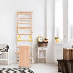 YJZQ Peuterspeelset Binnenspeeltuin Jungle Gym Set- Hout 6-in-1 Multifunctionele Klimrekken/muurbeugels/Ladderklimmer/ Glijbaan/schommel/optrekgedeelte/ Ringen-Rotsklimmen Voor Kinderen Draagvermogen 50kg -babygyms Winkel 550x550 65