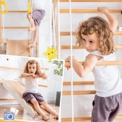 YJZQ Peuterspeelset Binnenspeeltuin Jungle Gym Set- Hout 6-in-1 Multifunctionele Klimrekken/muurbeugels/Ladderklimmer/ Glijbaan/schommel/optrekgedeelte/ Ringen-Rotsklimmen Voor Kinderen Draagvermogen 50kg -babygyms Winkel 550x550 68