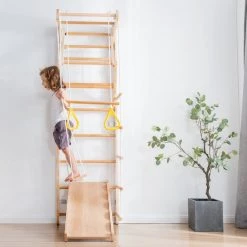 YJZQ Peuterspeelset Binnenspeeltuin Jungle Gym Set- Hout 6-in-1 Multifunctionele Klimrekken/muurbeugels/Ladderklimmer/ Glijbaan/schommel/optrekgedeelte/ Ringen-Rotsklimmen Voor Kinderen Draagvermogen 50kg -babygyms Winkel 550x550 69