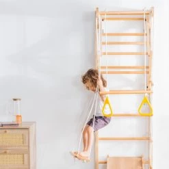 YJZQ Peuterspeelset Binnenspeeltuin Jungle Gym Set- Hout 6-in-1 Multifunctionele Klimrekken/muurbeugels/Ladderklimmer/ Glijbaan/schommel/optrekgedeelte/ Ringen-Rotsklimmen Voor Kinderen Draagvermogen 50kg -babygyms Winkel 550x550 70