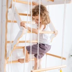 YJZQ Peuterspeelset Binnenspeeltuin Jungle Gym Set- Hout 6-in-1 Multifunctionele Klimrekken/muurbeugels/Ladderklimmer/ Glijbaan/schommel/optrekgedeelte/ Ringen-Rotsklimmen Voor Kinderen Draagvermogen 50kg -babygyms Winkel 550x550 74