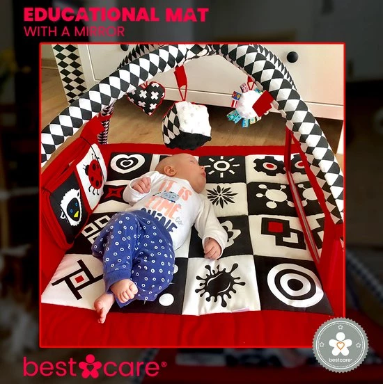BabySenses For BestCare Contrasterende Educatieve Premium Babymat - Vormen Met Een Spiegel | Rood-Zwart-Wit | 77x77x40cm | + 0m | Montessori Speelgoed | 100% Katoen | Wasbaar In De Wasmachine | Oeko Tex Standaard 100 2 BabySenses For BestCare Contrasterende Educatieve Premium Babymat - Vormen Met Een Spiegel | Rood-Zwart-Wit | 77x77x40cm | + 0m | Montessori Speelgoed | 100% Katoen | Wasbaar In De Wasmachine | Oeko Tex Standaard 100 - Afbeelding 2