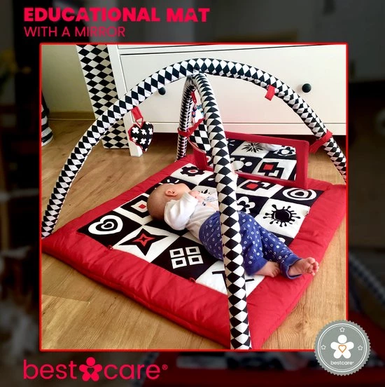 BabySenses For BestCare Contrasterende Educatieve Premium Babymat - Vormen Met Een Spiegel | Rood-Zwart-Wit | 77x77x40cm | + 0m | Montessori Speelgoed | 100% Katoen | Wasbaar In De Wasmachine | Oeko Tex Standaard 100 4 BabySenses For BestCare Contrasterende Educatieve Premium Babymat - Vormen Met Een Spiegel | Rood-Zwart-Wit | 77x77x40cm | + 0m | Montessori Speelgoed | 100% Katoen | Wasbaar In De Wasmachine | Oeko Tex Standaard 100 - Afbeelding 4