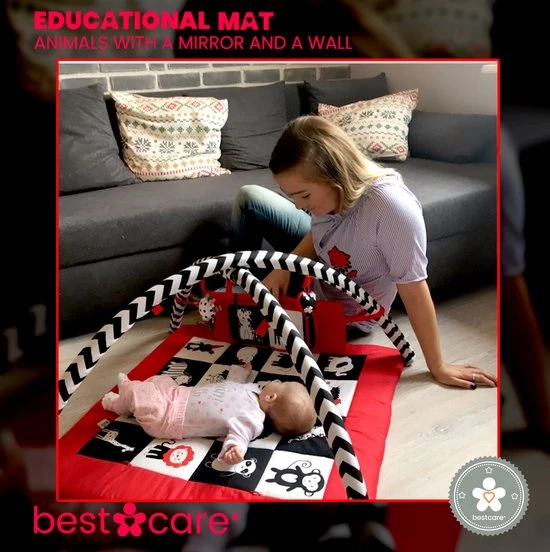 BabySenses For BestCare Contrasterende Educatieve Premium Babymat - Dieren, Spiegel, Wand | Rood-Zwart-Wit | 77x77x40cm | + 0m | Montessori Speelgoed | Mat Met Speelgoed | 100% Katoen | Wasbaar In De Wasmachine | Oeko Tex Standaard 100 9 BabySenses For BestCare Contrasterende Educatieve Premium Babymat - Dieren, Spiegel, Wand | Rood-Zwart-Wit | 77x77x40cm | + 0m | Montessori Speelgoed | Mat Met Speelgoed | 100% Katoen | Wasbaar In De Wasmachine | Oeko Tex Standaard 100 - Afbeelding 9