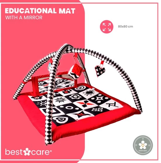 BabySenses For BestCare Contrasterende Educatieve Premium Babymat - Vormen Met Een Spiegel | Rood-Zwart-Wit | 77x77x40cm | + 0m | Montessori Speelgoed | 100% Katoen | Wasbaar In De Wasmachine | Oeko Tex Standaard 100 6 BabySenses For BestCare Contrasterende Educatieve Premium Babymat - Vormen Met Een Spiegel | Rood-Zwart-Wit | 77x77x40cm | + 0m | Montessori Speelgoed | 100% Katoen | Wasbaar In De Wasmachine | Oeko Tex Standaard 100 - Afbeelding 6