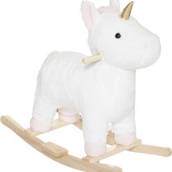 Merkloos Schommelpaard - Eenhoorn - Wit - 64 X 55 X 33 Cm