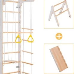 YJZQ Peuterspeelset Binnenspeeltuin Jungle Gym Set- Hout 6-in-1 Multifunctionele Klimrekken/muurbeugels/Ladderklimmer/ Glijbaan/schommel/optrekgedeelte/ Ringen-Rotsklimmen Voor Kinderen Draagvermogen 50kg -babygyms Winkel 550x616