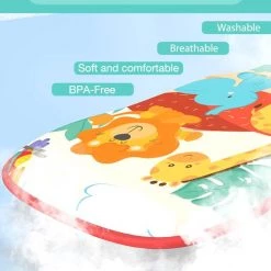 Buxibo - Baby Gym Safari Dieren - Speelkleed Met Speeltjes En Piano - Speelmat Met 4 Speeldieren & Spiegel - Interactief - Met Boog - Multikleur -babygyms Winkel 550x671