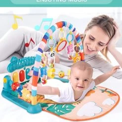 Buxibo - Baby Gym Safari Dieren - Speelkleed Met Speeltjes En Piano - Speelmat Met 4 Speeldieren & Spiegel - Interactief - Met Boog - Multikleur -babygyms Winkel 550x674