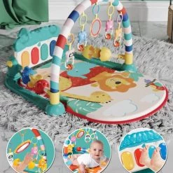 Buxibo - Baby Gym Safari Dieren - Speelkleed Met Speeltjes En Piano - Speelmat Met 4 Speeldieren & Spiegel - Interactief - Met Boog - Multikleur -babygyms Winkel 550x687 5