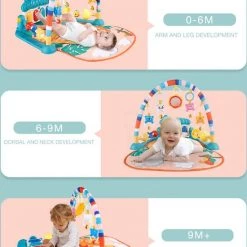 Buxibo - Baby Gym Safari Dieren - Speelkleed Met Speeltjes En Piano - Speelmat Met 4 Speeldieren & Spiegel - Interactief - Met Boog - Multikleur -babygyms Winkel 550x732 2