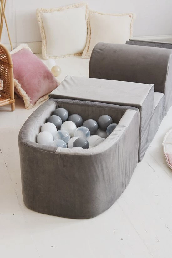 Moje. Speelset Velvet Grey - 5 Elementen Incl Mini Ballenbad En 100 Ballen | Baby Foam Playset 2 Moje. Speelset Velvet Grey - 5 Elementen Incl Mini Ballenbad En 100 Ballen | Baby Foam Playset - Afbeelding 2